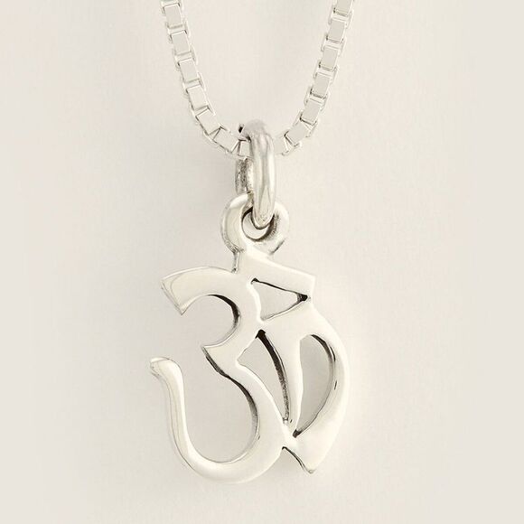 OM JEAN CLAUDE Silver-Tone Unisex Om Buddhist Charm Pendant  With Box Chain  NEW - Picture 1 of 4